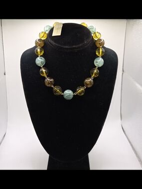 Green and Amber Beaded Statement Necklace